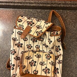 Fossil Floral Backpack in Cream and Brown